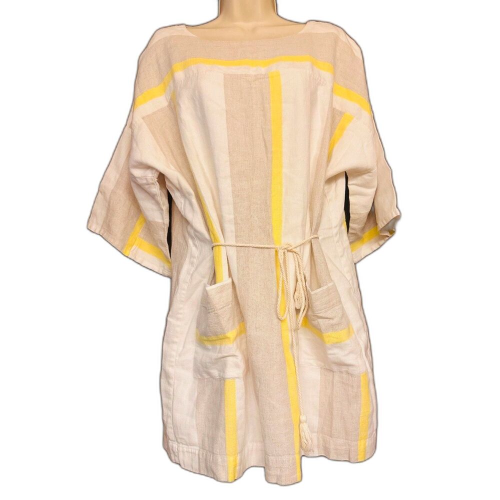 Touche Contemporary Resort Breathable Linen Cotton Relaxed Tunic Short Dress M